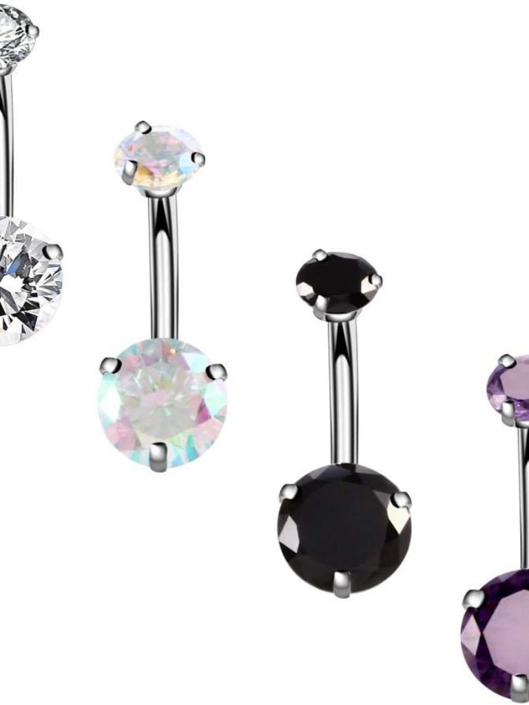 14g Surgical Steel Belly Button Rings Internally Threaded Round Cz Navel Barbel